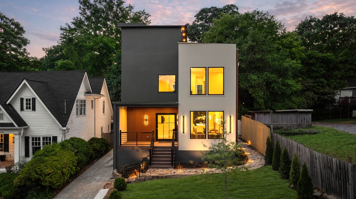 The Monarch at Buckhead at dusk — modern new-construction residence in Atlanta, Georgia